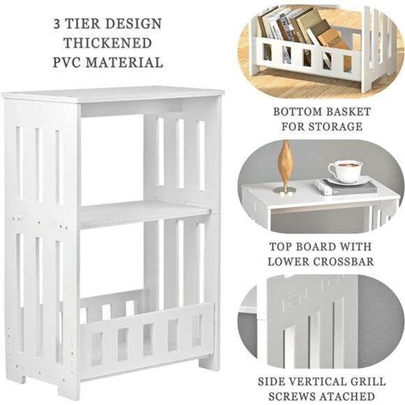 3 Tier Side Table Night Stand, Narrow End Table with Display Shelf, Small - Picture 7 of 16